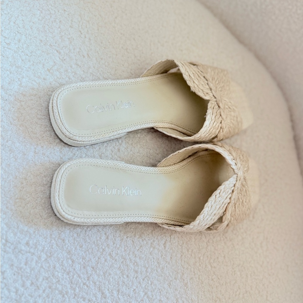 Calvin Klein Cream Woven Slide Sandals - Picture 4 of 4
